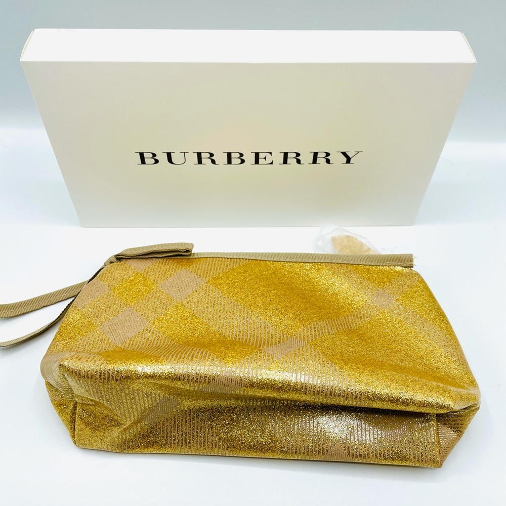 Burberry Gold Plaid Exclusive Makeup Bag NIB